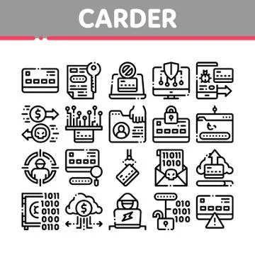 Carder Hacker Collection Elements Icons Set Vector 스톡 일러스트
