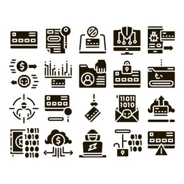 Carder Hacker Collection Elements Icons Set Vector Stock Illustration