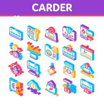 Carder Hacker Isometric Elements Icons Set Vector Illustrazione stock