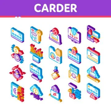 Carder Hacker Isometric Elements Icons Set Vector イラスト素材