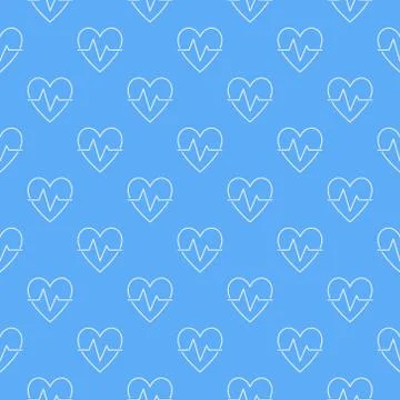 Cardiac cycle blue seamless vector pattern or background Stock Illustration