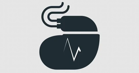 Cardiac pacemaker icon with pulse tracing line, heartbeat artificial device Stock Footage 273314761