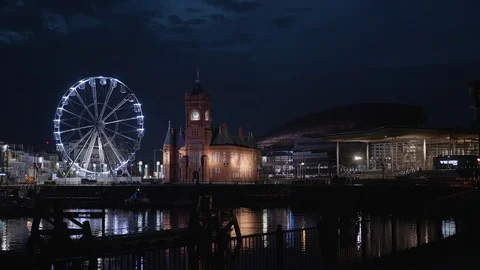 Cardiff Bay at Night. Stock Footage