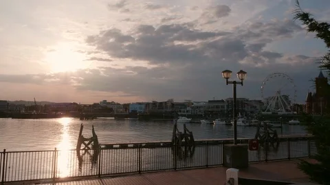 Cardiff Bay Sunset Timelapse Stock Footage 113570851