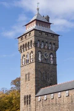 Cardiff Castle Clock Tower Stock Photos