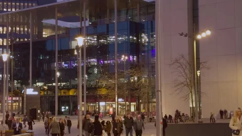 Cardiff Central Square and modern office buildings at twilight Stock Footage 308929688