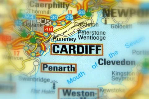 Cardiff on a map Stock Photos