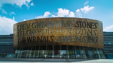 Cardiff Millennium Centre, Wales. Hyperlapse UHD. Stock Footage 160463360