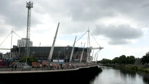 Cardiff, Wales,2024, june,18th, view of the Millenium stadium from the bridge Stock Footage 279929869
