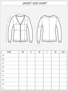 Cardigan size chart. Knitted jacket. Stock Illustration
