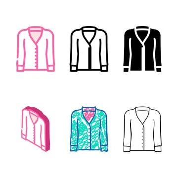 Cardigans clothing color icon vector set Stock Illustration