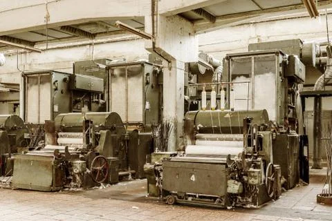 Carding machine for textile mill 스톡 사진