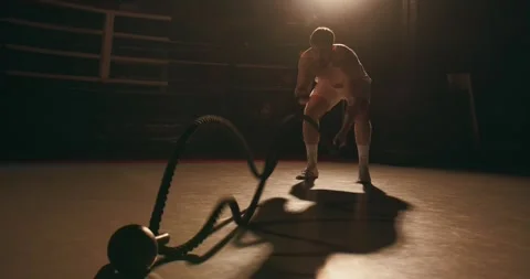 Cardio training of a boxer with ropes. Stock Footage 275276452