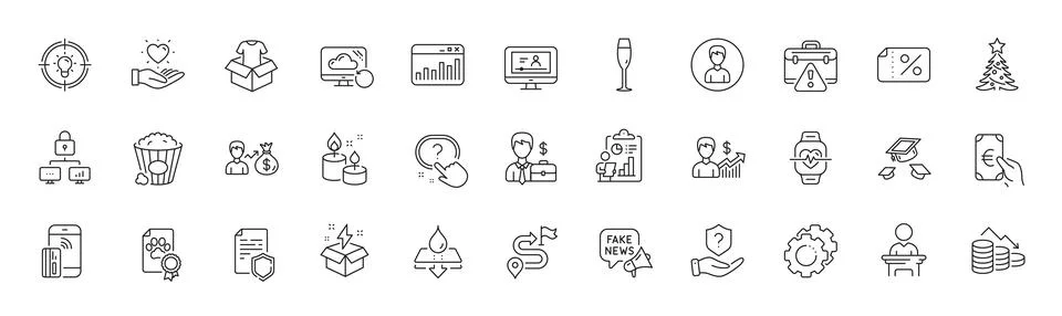 Cardio training, Question button and Discount banner line icons. For web app Stock Illustration