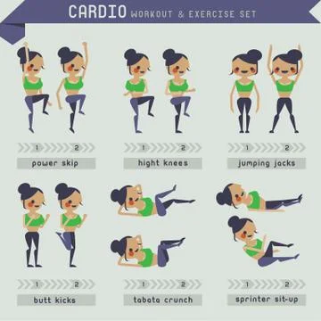 Cardio workout and exercise set Stock Illustration