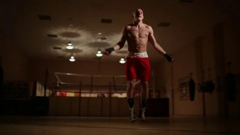 Cardio workout from a professional boxer. Jumping rope. 스톡 동영상 83950072