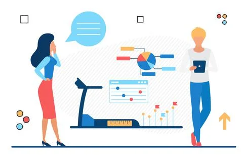 Cardio workouts, treadmill progress tracking, results research. Stock Illustration