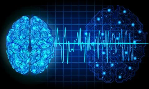 Cardiogram and the digital brain circuit - technology concept board Stock Illustration