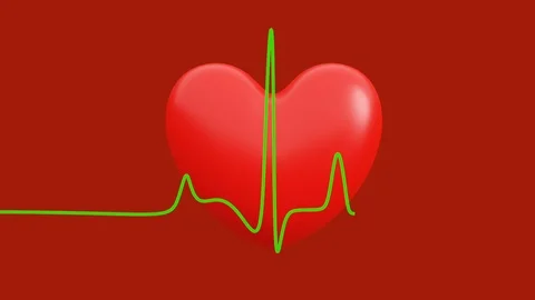 Cardiogram and heart attack sign on red heart mark background, Digital Art, CG, Video stock 112945558
