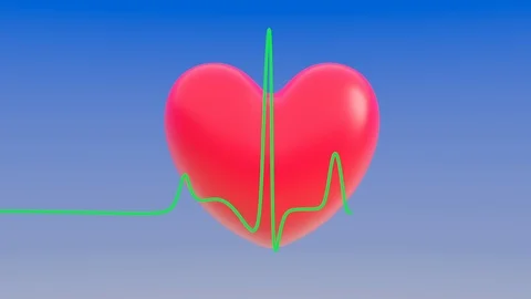 Cardiogram and heart attack sign on red heart mark background, Digital Art, CG, Stock Footage 112945723
