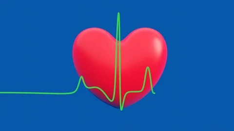 Cardiogram and heart attack sign on red heart mark background, Digital Art, CG, Video stock 112945833