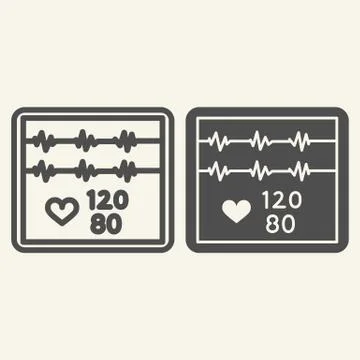 Cardiogram line and solid icon. Pulse monitoring on screen outline style 스톡 일러스트