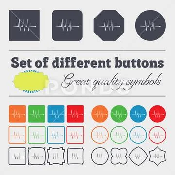 Cardiogram monitoring sign icon. Heart beats symbol. Big set of colorful, divers Stock Illustration