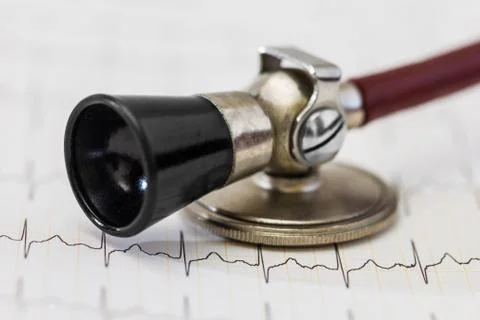 Cardiogram pulse trace and stethoscope concept for cardiovascular medical exa Stock Photos