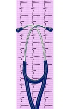 Cardiogram with stethoscope on white background Stock Photos