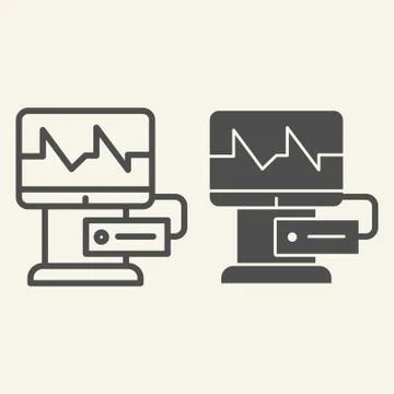 Cardiograph line and solid icon. Electrocardiogram on monitor outline style Illustrazione stock