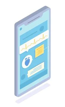 Cardiological consultation of patient remotely using smartphone. Heart problems 스톡 일러스트