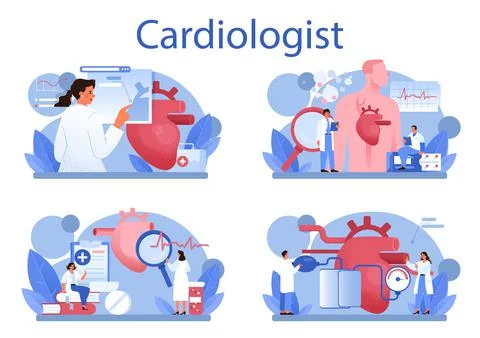 Cardiologist concept set. Idea of heart care and medical diagnostic Stock Illustration