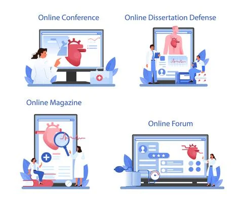 Cardiologist online service or platform set. Idea of heart care Stock Illustration