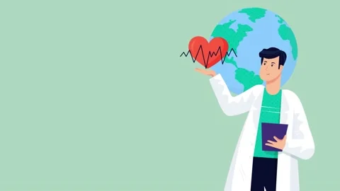 Cardiologist reporting about heart diseases spreading in the world animation Stock Footage 182925091