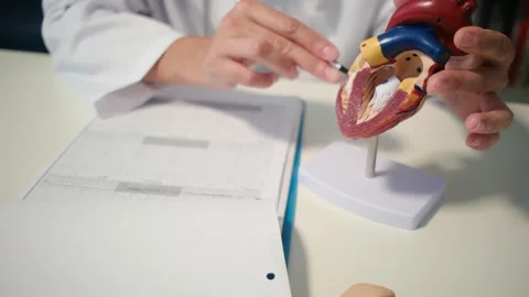 Cardiologist sitting at the table and explain the disease in hospital 스톡 동영상 251941212