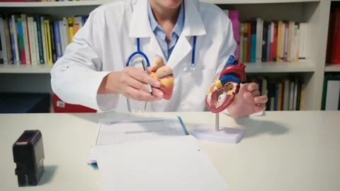 Cardiologist sitting at the table and explain the disease in hospital Stock Footage 251941214