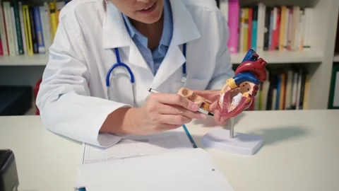 Cardiologist sitting at the table and explain the disease in hospital Stock Footage 251941237