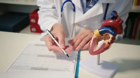 Cardiologist sitting at the table and explain the disease in hospital Stock Footage 251941238