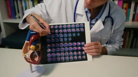 Cardiologist sitting at the table and explain the disease in hospital Stock Footage 251941282