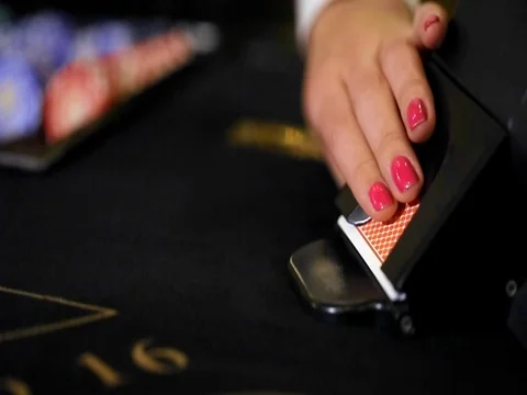 Cards being played at a blackjack table. close up Stock Footage