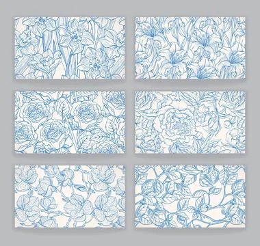 Cards with blue floral patterns Stock Illustration