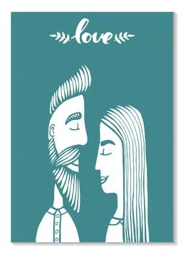 Cards of cute couple. Doodle. Vector Illustration Hand drawn cartoon characte Stock Illustration