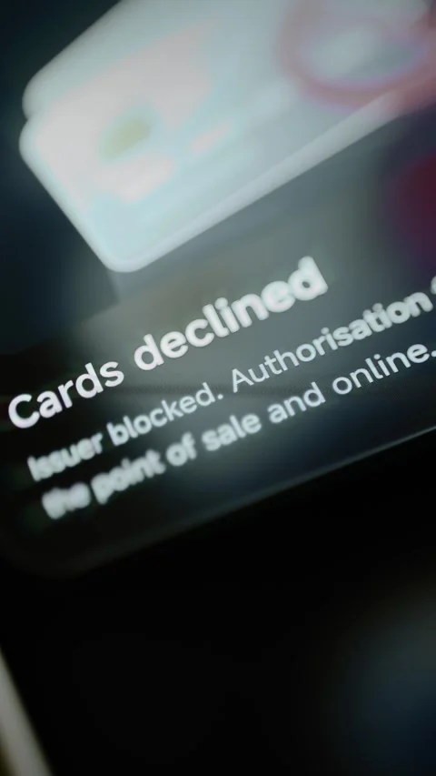 Cards declined screen signals blocked payment authorization Stock Footage 346031429