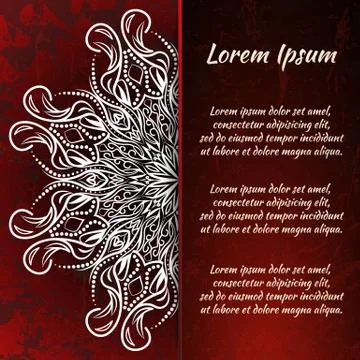 Cards, frames for congratulations. Burgundy, red background and mandala Illustrazione stock