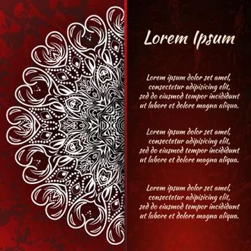 Cards, frames for congratulations. Burgundy, red background and mandala Stock Illustration