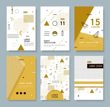 Cards with Geometric Elements Memphis Stock Illustration