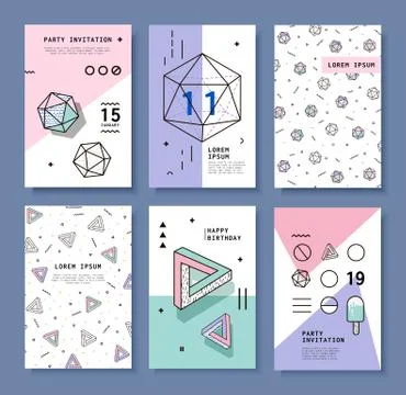 Cards with Geometric Elements Memphis Stock Illustration