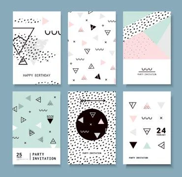 Cards with Geometric Elements Memphis Stock Illustration
