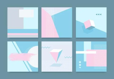 Cards with Geometric Elements Memphis Stock Illustration