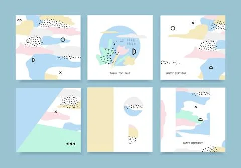 Cards with Geometric Elements Memphis Stock Illustration